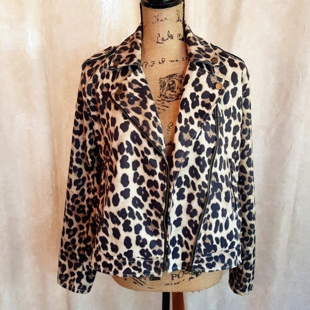 Easel Cheetah Leopard Moto Jacket Faux Suede Full Zip Size M